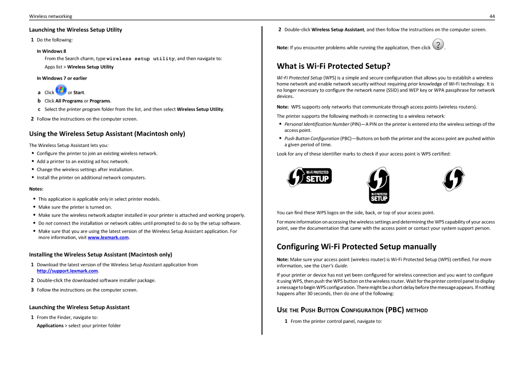 Lexmark PRO4000C What is Wi‑Fi Protected Setup?, Configuring Wi‑Fi Protected Setup manually 