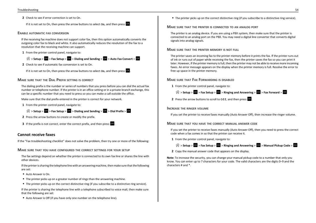 Lexmark PRO4000C manual Cannot receive faxes 