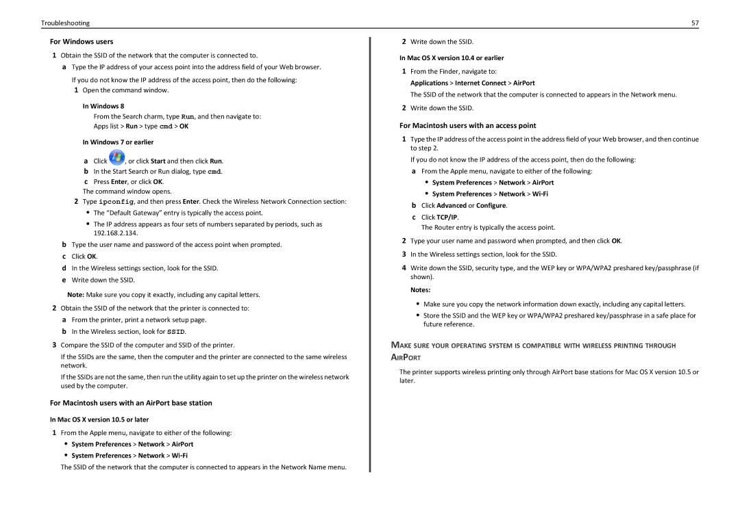 Lexmark PRO4000C manual For Macintosh users with an AirPort base station, For Macintosh users with an access point 