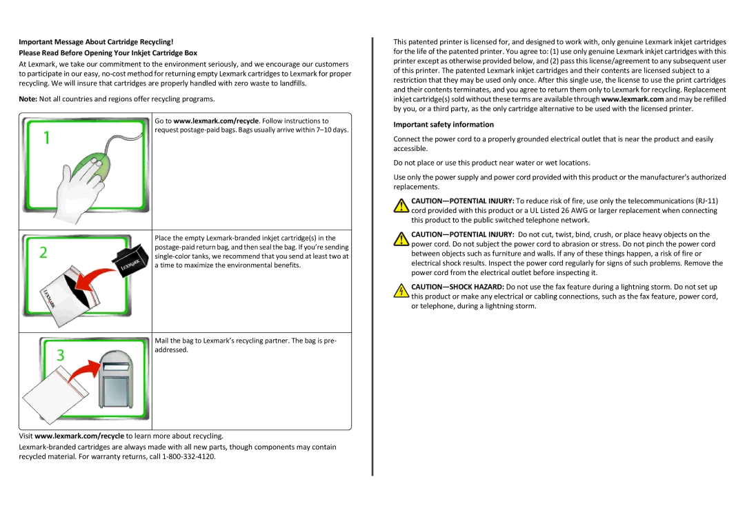 Lexmark PRO5500 manual Important safety information 