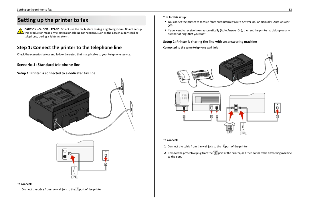 Lexmark PRO5500 manual Setting up the printer to fax, Connect the printer to the telephone line 