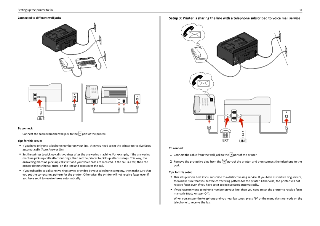 Lexmark PRO5500 manual Connected to different wall jacks To connect 