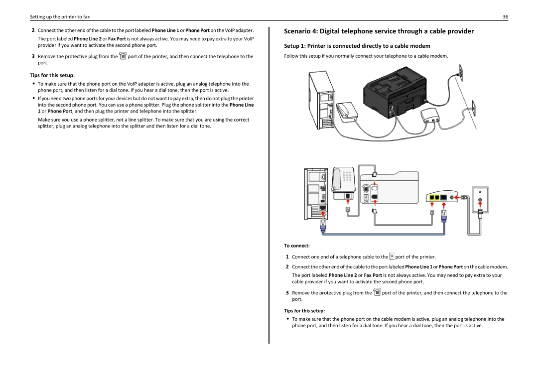 Lexmark PRO5500 manual Setup 1 Printer is connected directly to a cable modem, Tips for this setup 