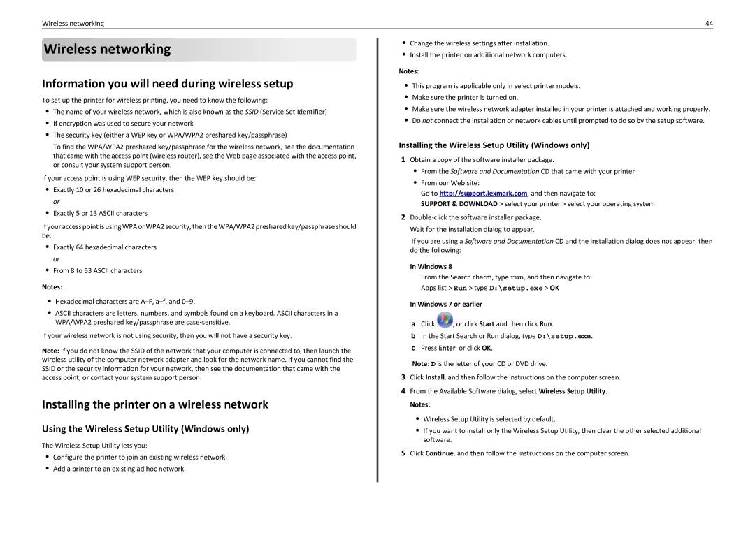 Lexmark PRO5500 manual Wireless networking, Information you will need during wireless setup 