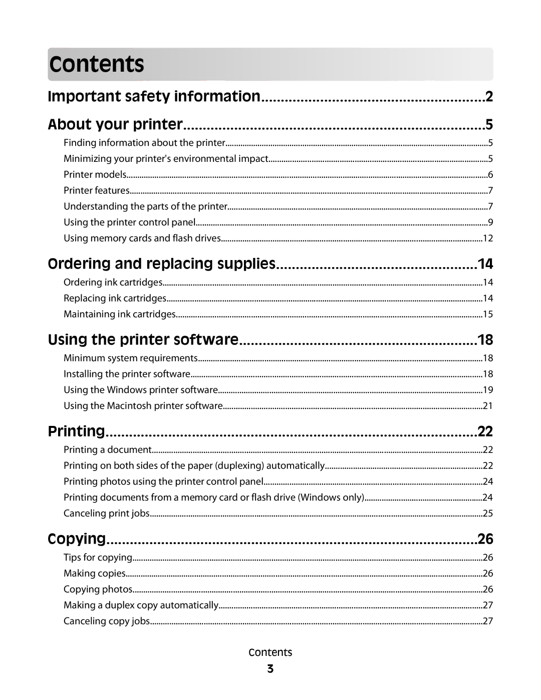 Lexmark PRO700 manual Contents 