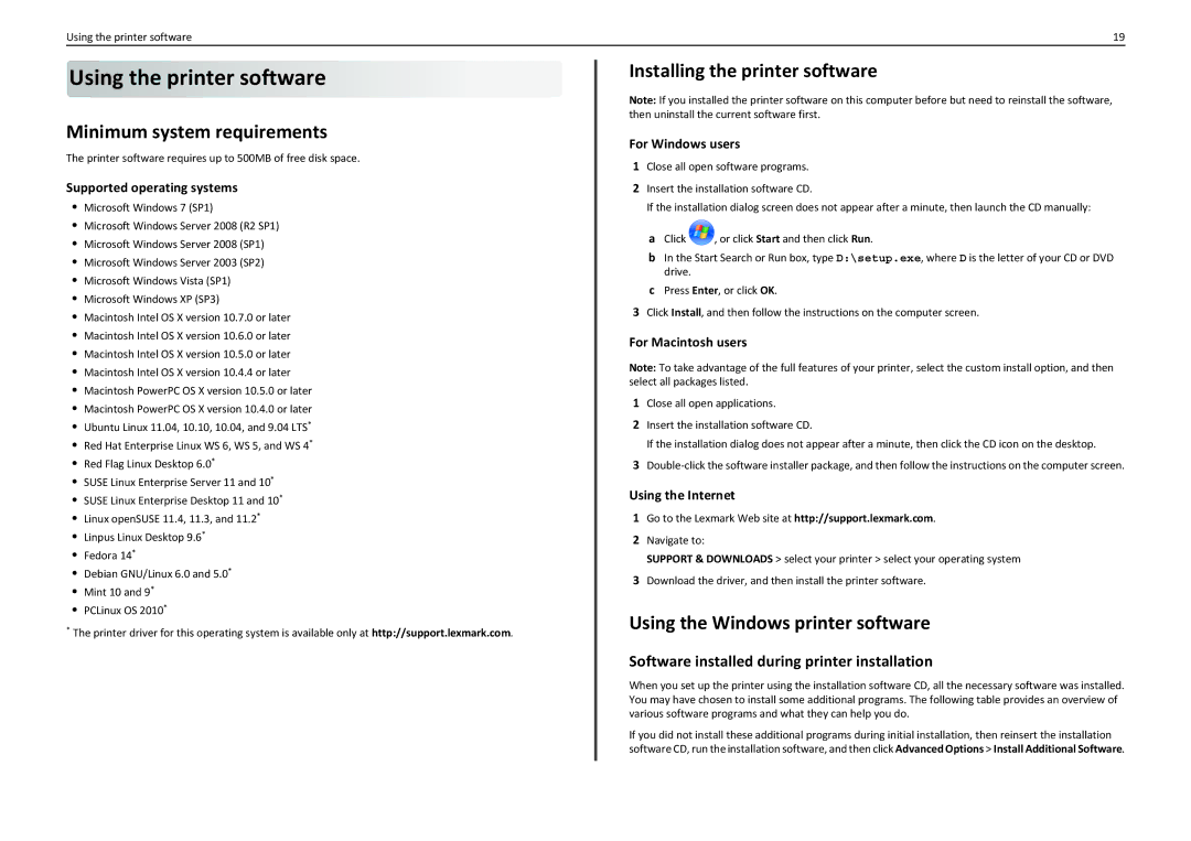 Lexmark PRO710 manual Using the printer software, Minimum system requirements, Installing the printer software 