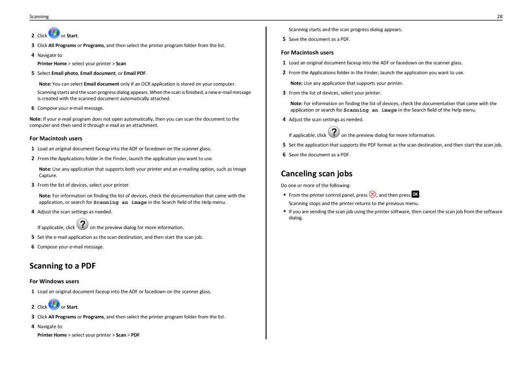 Lexmark PRO710 manual Canceling scan jobs, Do one or more of the following 