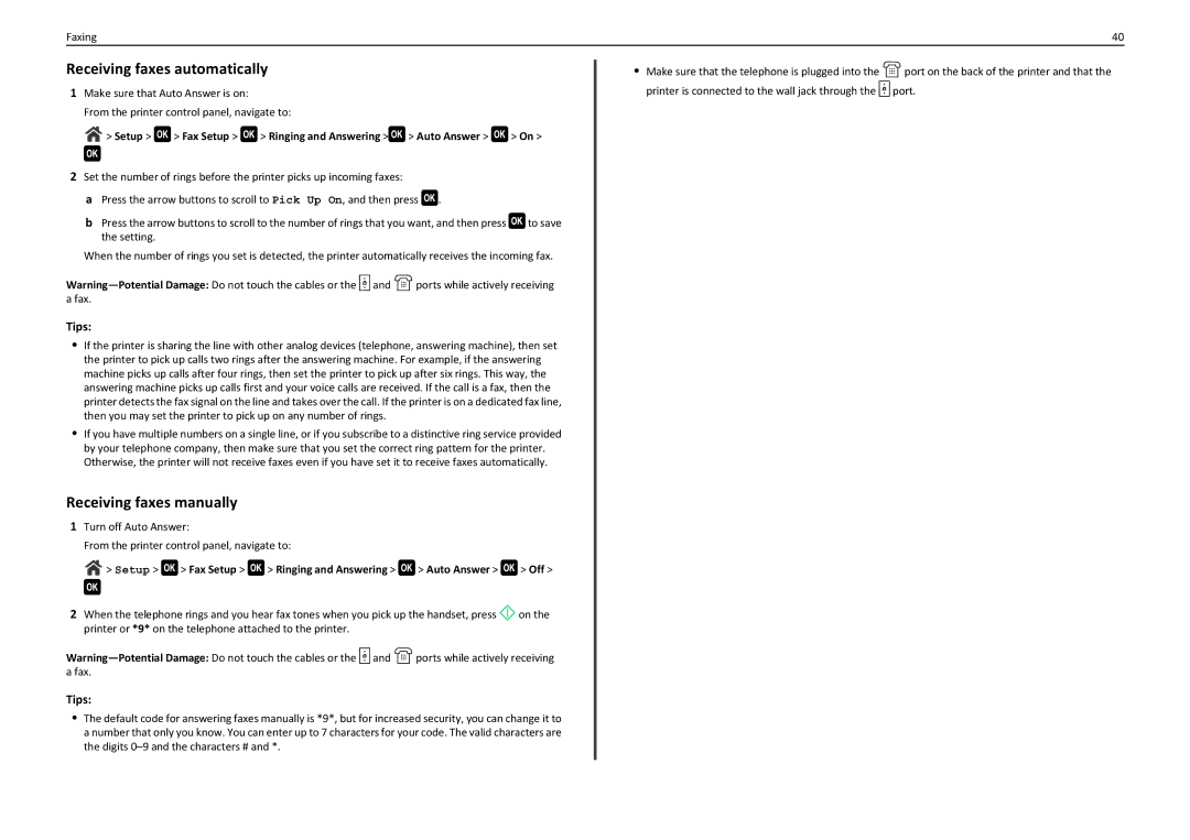 Lexmark PRO710 Receiving faxes automatically, Receiving faxes manually, Tips 