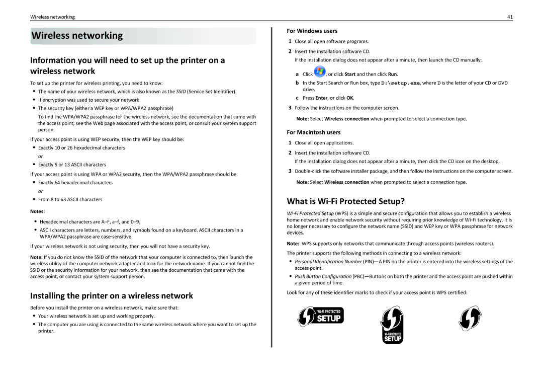 Lexmark PRO710 manual Wireless networking, Installing the printer on a wireless network, What is Wi‑Fi Protected Setup? 