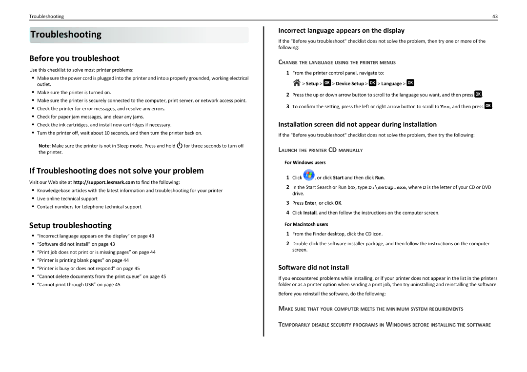 Lexmark PRO710 manual Before you troubleshoot, If Troubleshooting does not solve your problem, Setup troubleshooting 