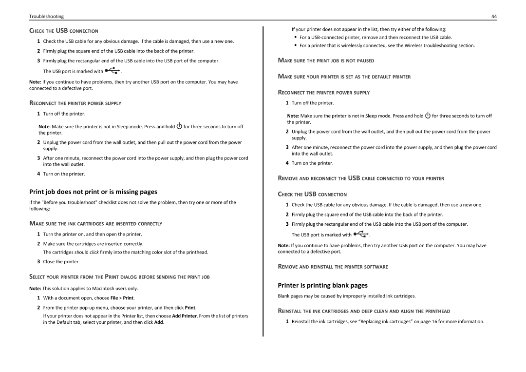 Lexmark PRO710 manual Print job does not print or is missing pages, Printer is printing blank pages 