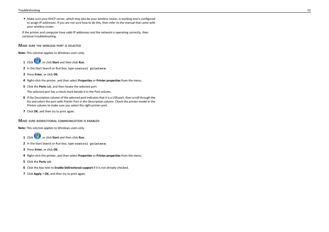 Lexmark PRO710 manual Make Sure the Wireless Port is Selected, Make Sure Bidirectional Communication is Enabled 