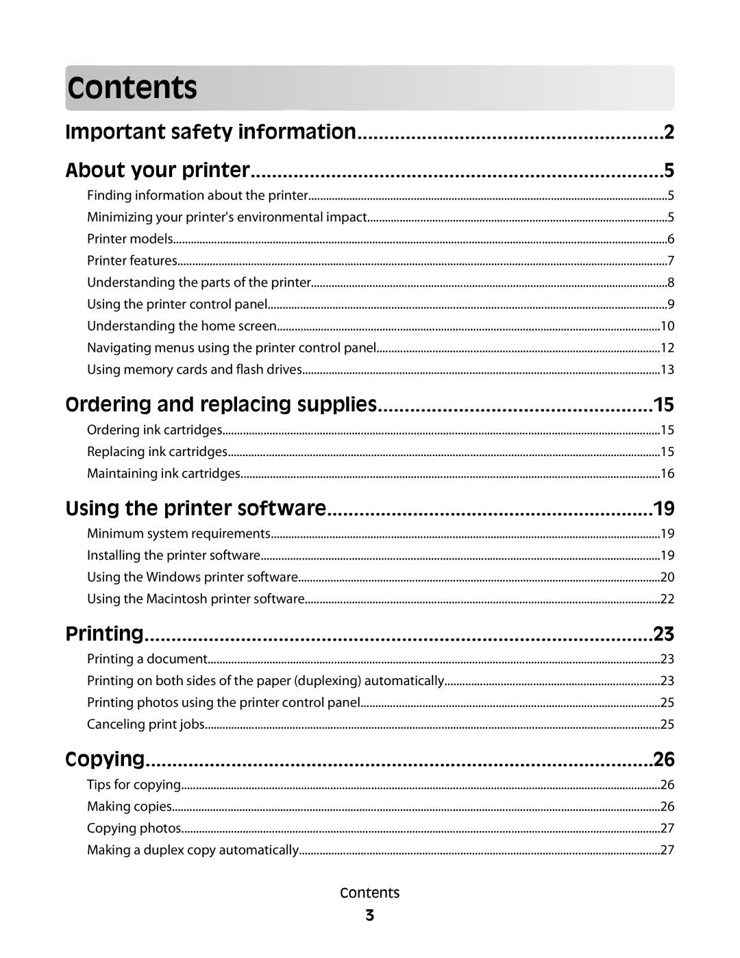 Lexmark Pro800, Pro803 manual Contents 