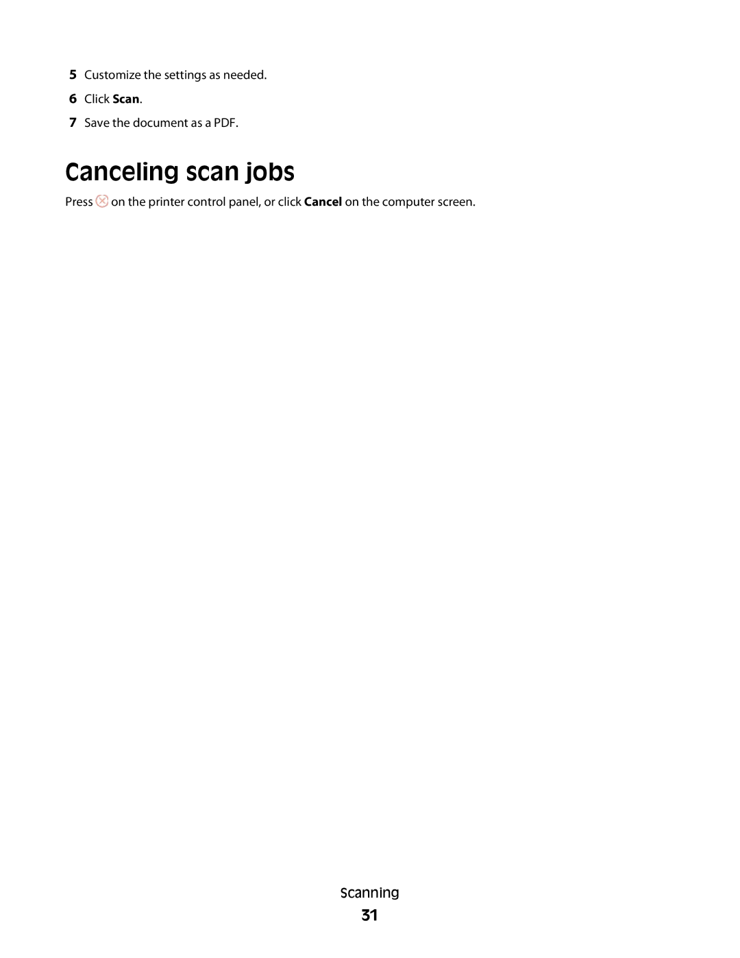 Lexmark Pro800, Pro803 manual Canceling scan jobs 