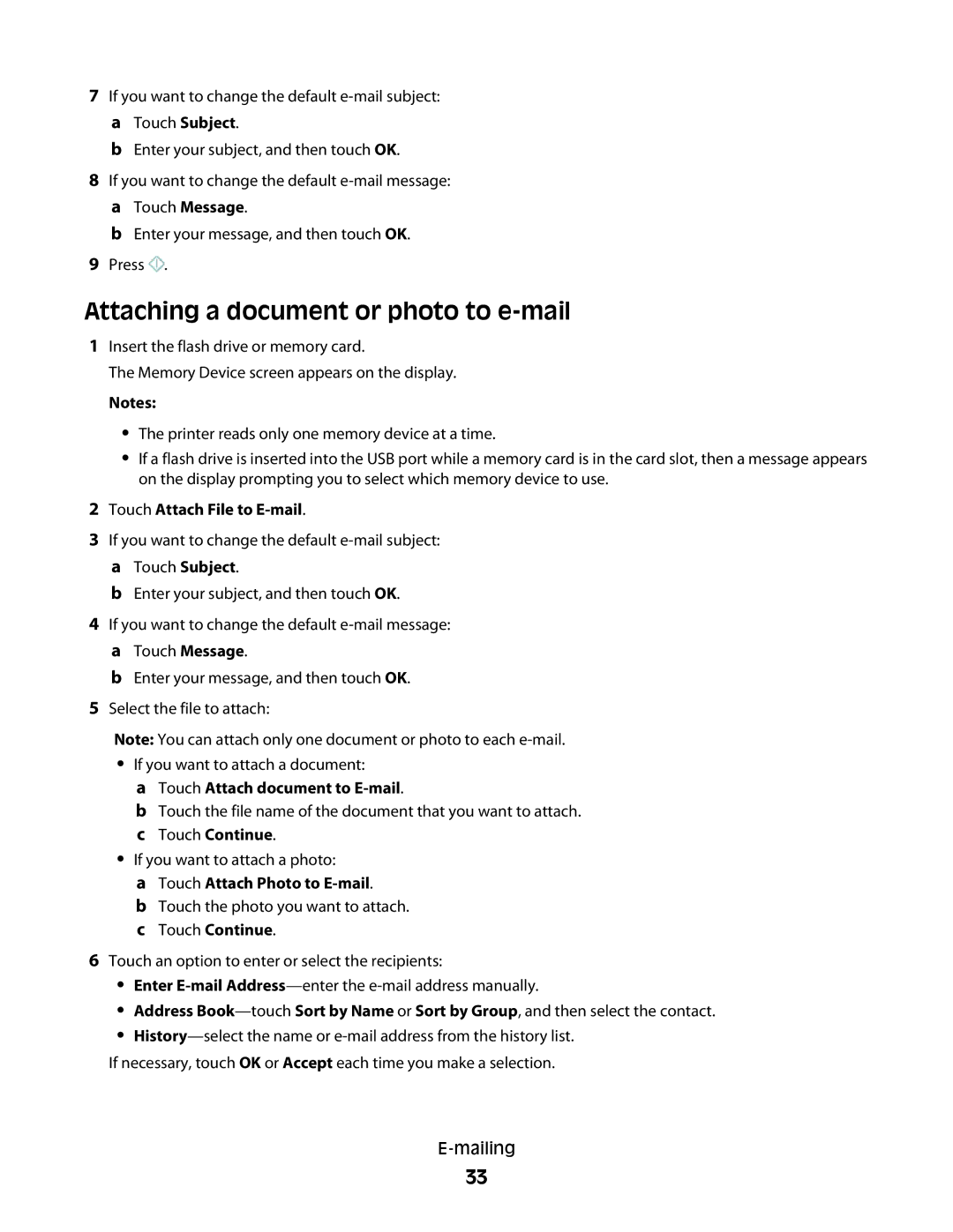 Lexmark Pro800, Pro803 manual Attaching a document or photo to e-mail, Touch Attach File to E-mail 