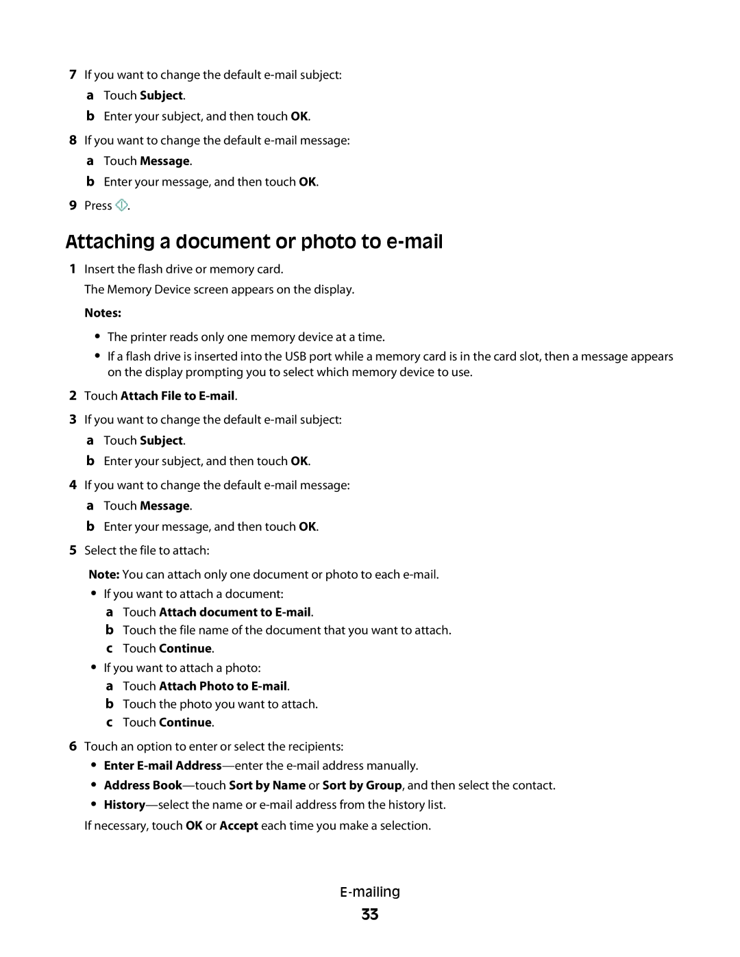 Lexmark Pro900 manual Attaching a document or photo to e-mail, Touch Attach File to E-mail 