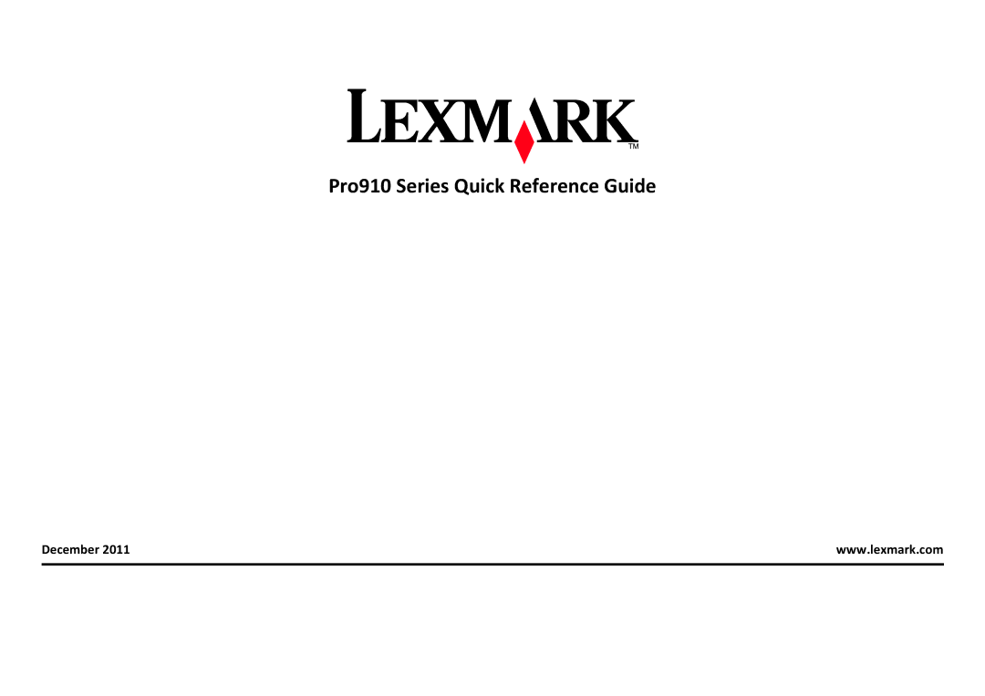 Lexmark PRO910 manual Pro910 Series Quick Reference Guide, December 