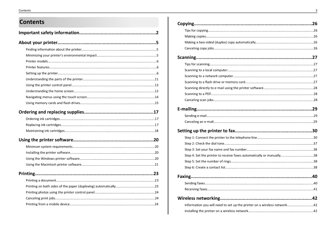 Lexmark PRO910 manual Contents 