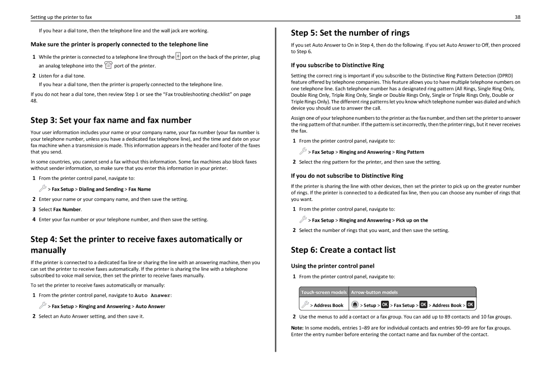 Lexmark PRO910 Set your fax name and fax number, Set the printer to receive faxes automatically or manually 