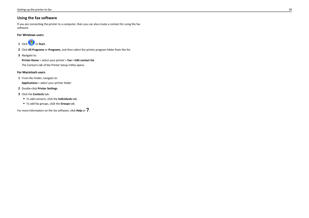 Lexmark PRO910 manual Using the fax software, For Windows users, For Macintosh users, Double‑click Printer Settings 