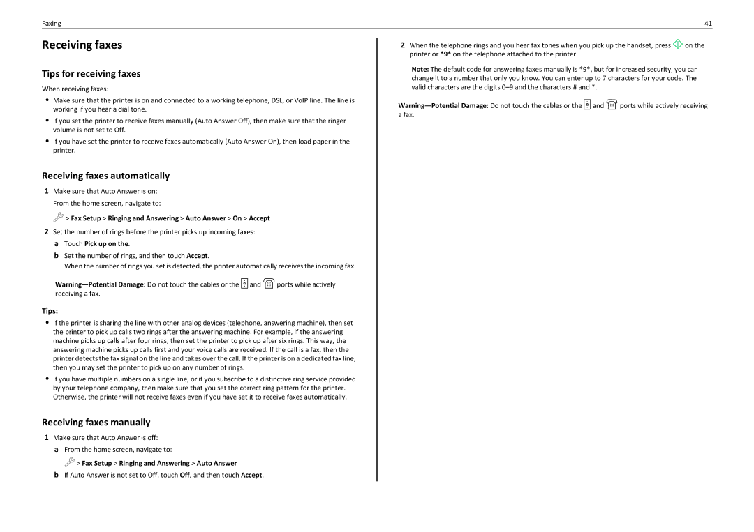 Lexmark PRO910 Tips for receiving faxes, Receiving faxes automatically, Receiving faxes manually 