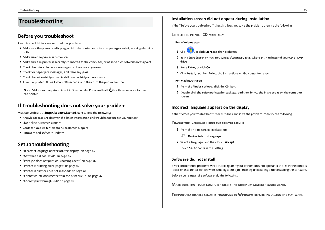 Lexmark PRO910 manual Before you troubleshoot, If Troubleshooting does not solve your problem, Setup troubleshooting 