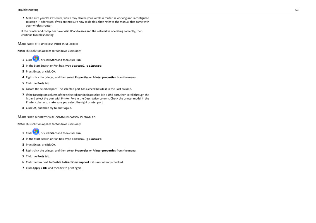 Lexmark PRO910 manual Make Sure the Wireless Port is Selected, Make Sure Bidirectional Communication is Enabled 