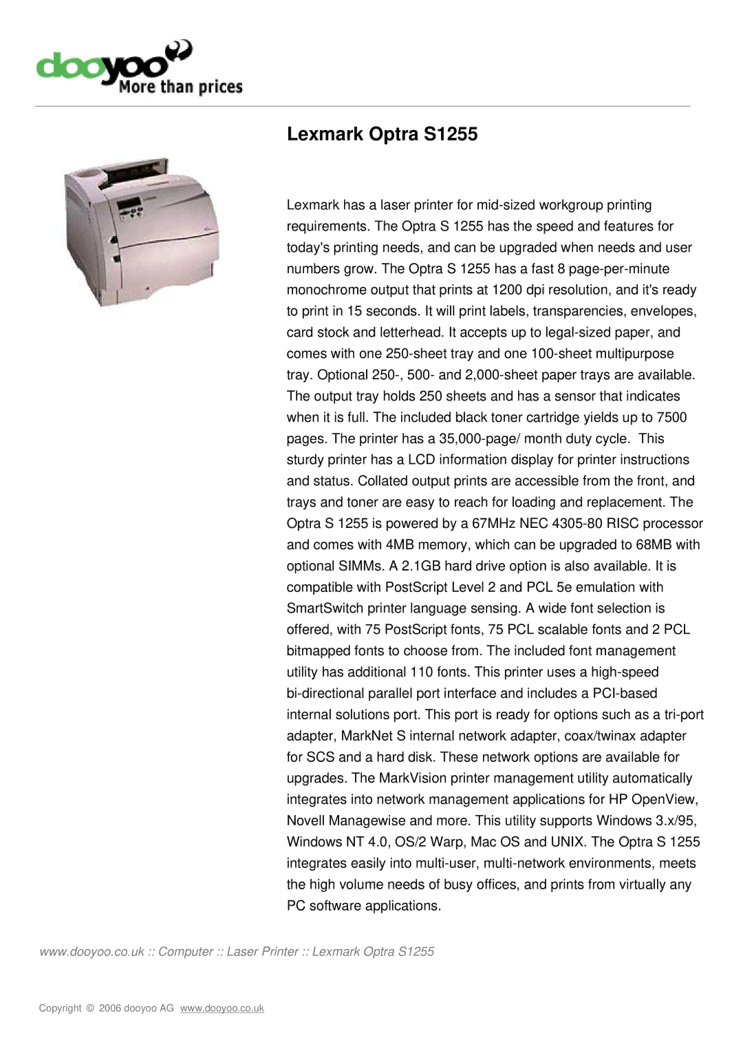 Lexmark S 1255 manual Lexmark Optra S1255 