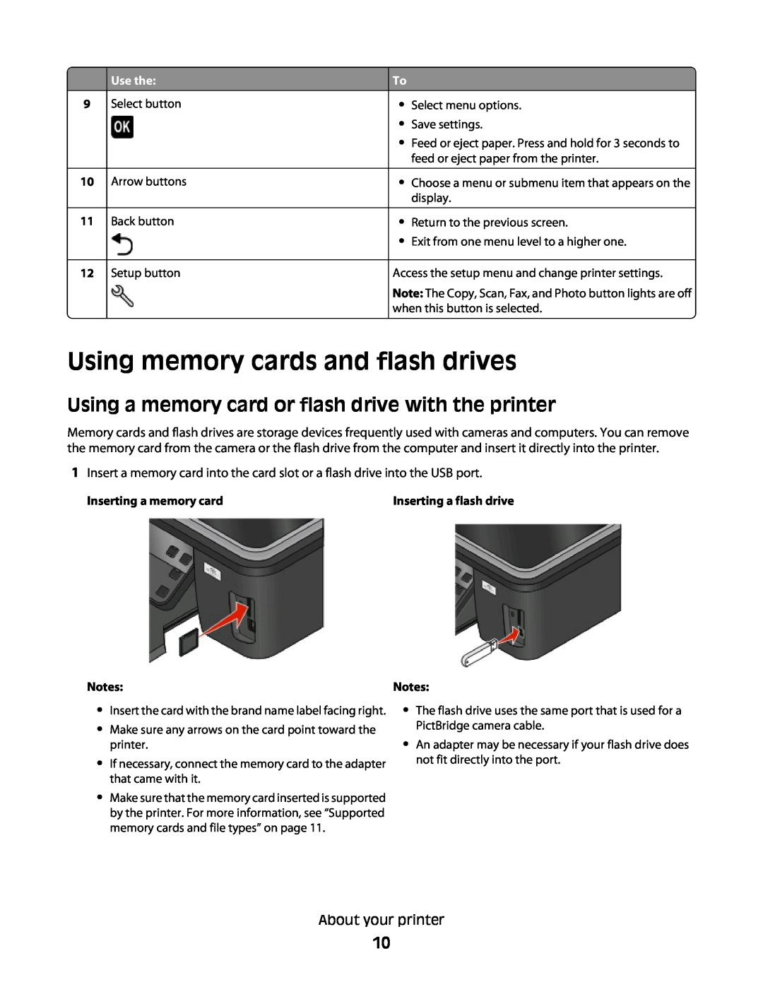 Lexmark S300 manual Using memory cards and flash drives, About your printer, Use the 