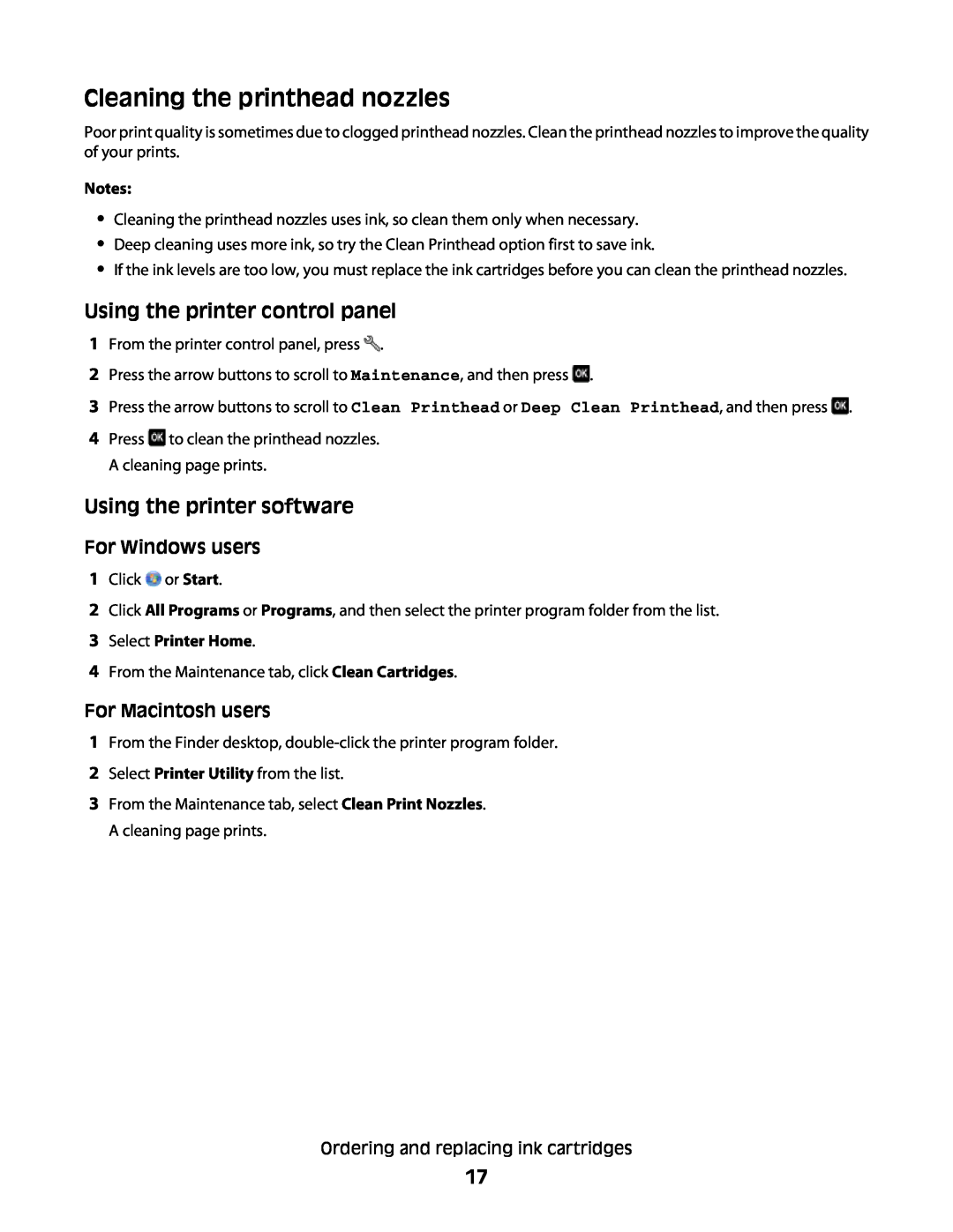 Lexmark S300 manual Using the printer control panel, Using the printer software, For Windows users, For Macintosh users 