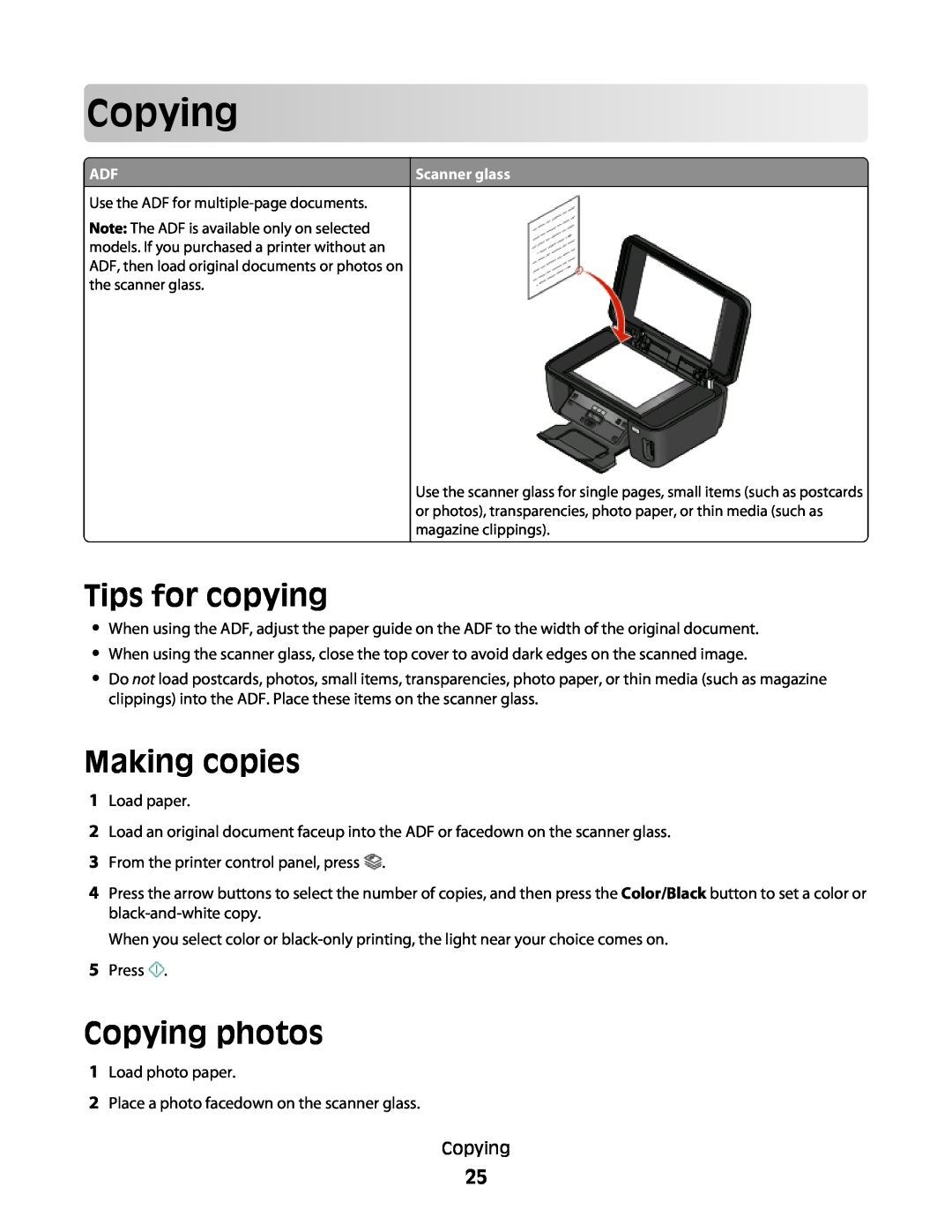 Lexmark S300 manual Tips for copying, Making copies, Copying photos 