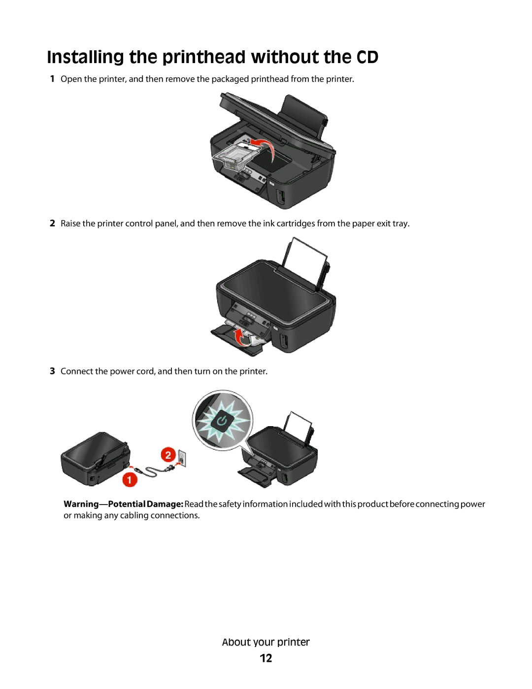 Lexmark S300 manual Installing the printhead without the CD 