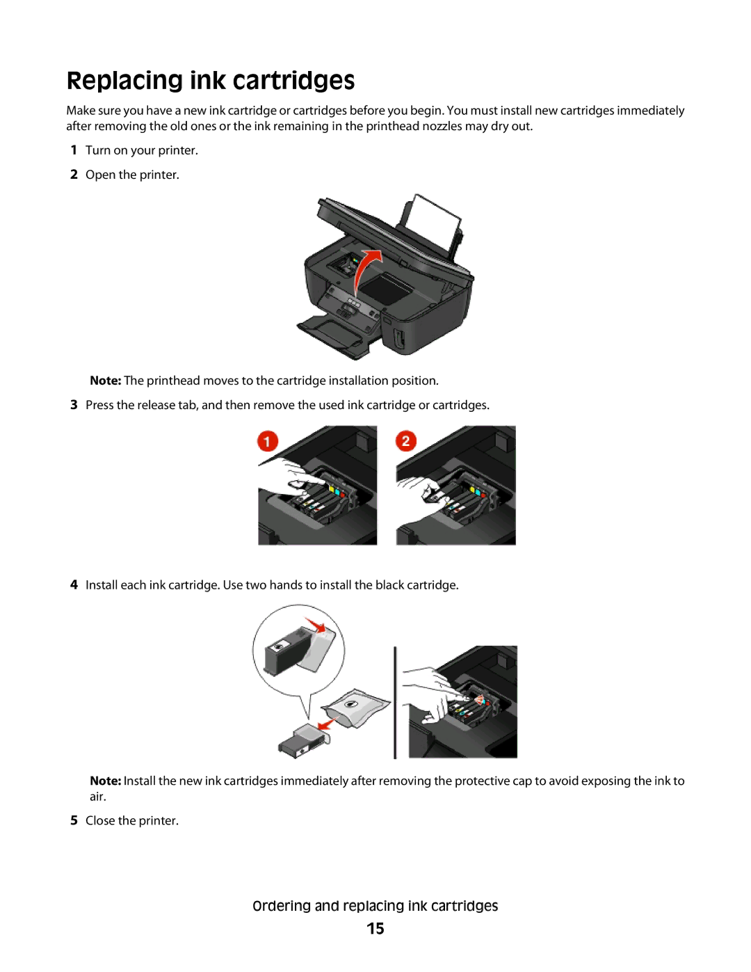 Lexmark S300 manual Replacing ink cartridges 