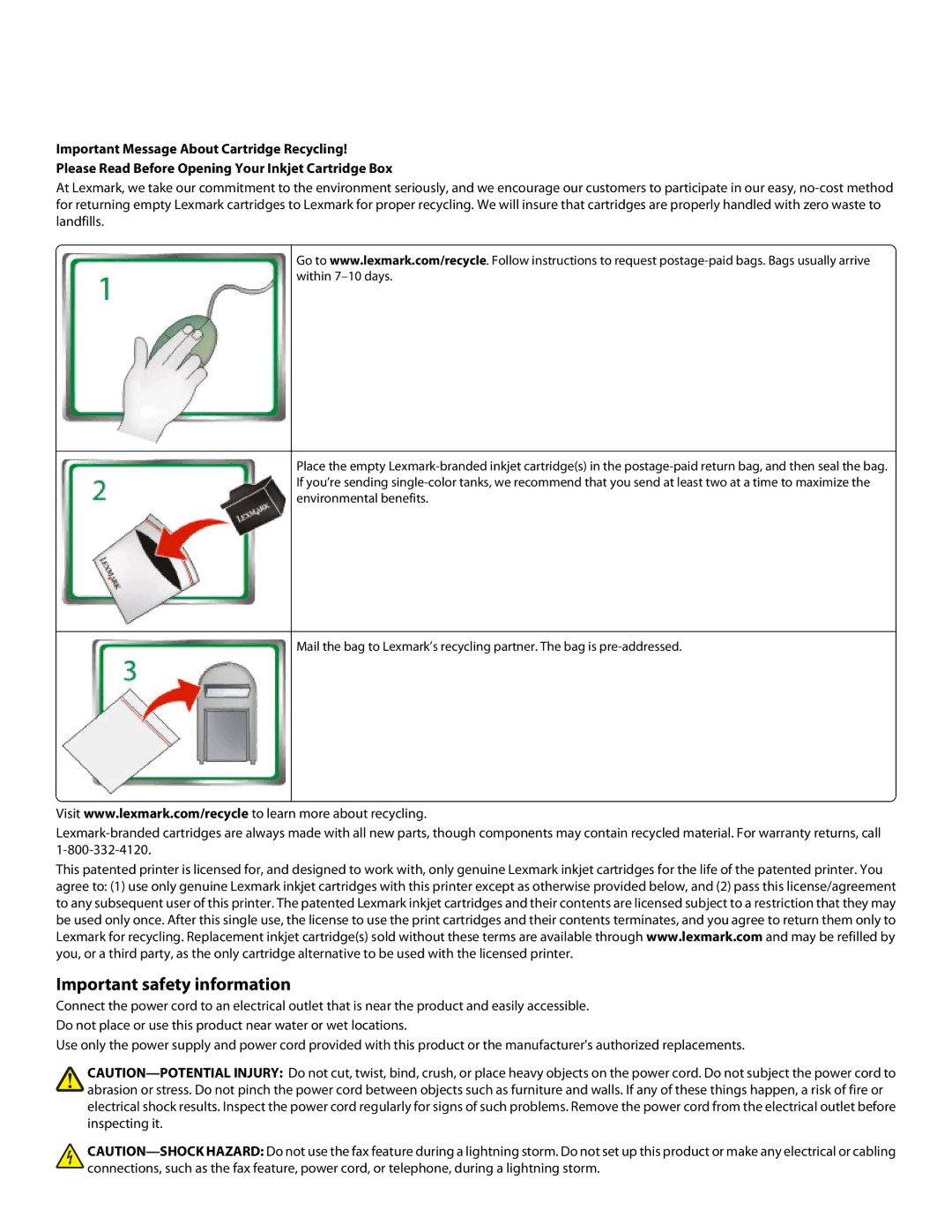 Lexmark S300 manual Important safety information 