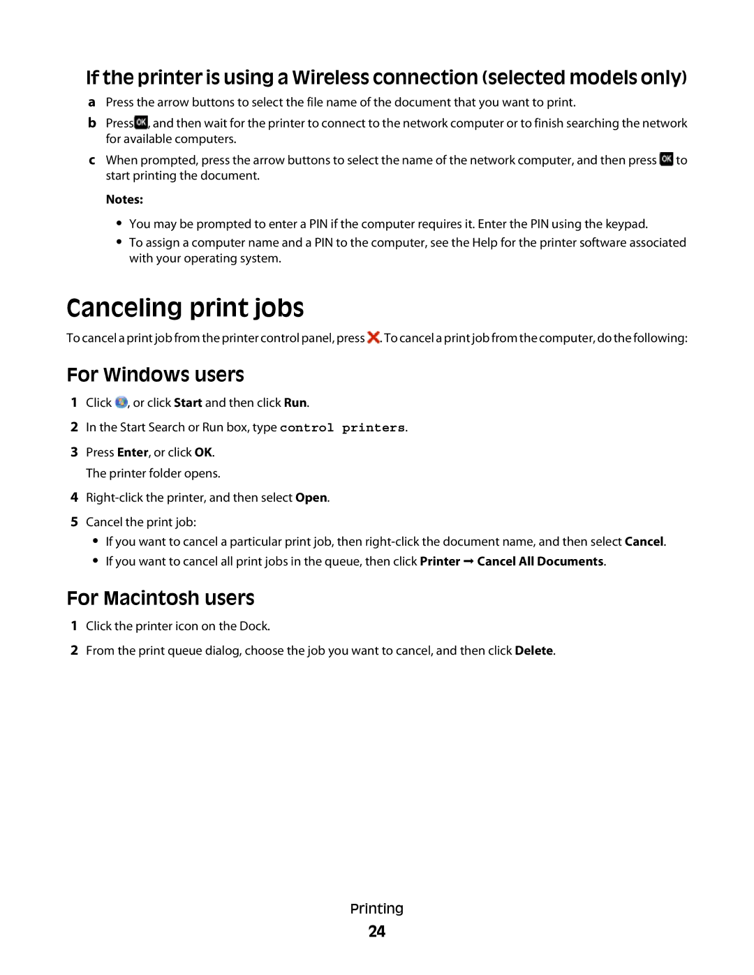 Lexmark S300 manual Canceling print jobs 