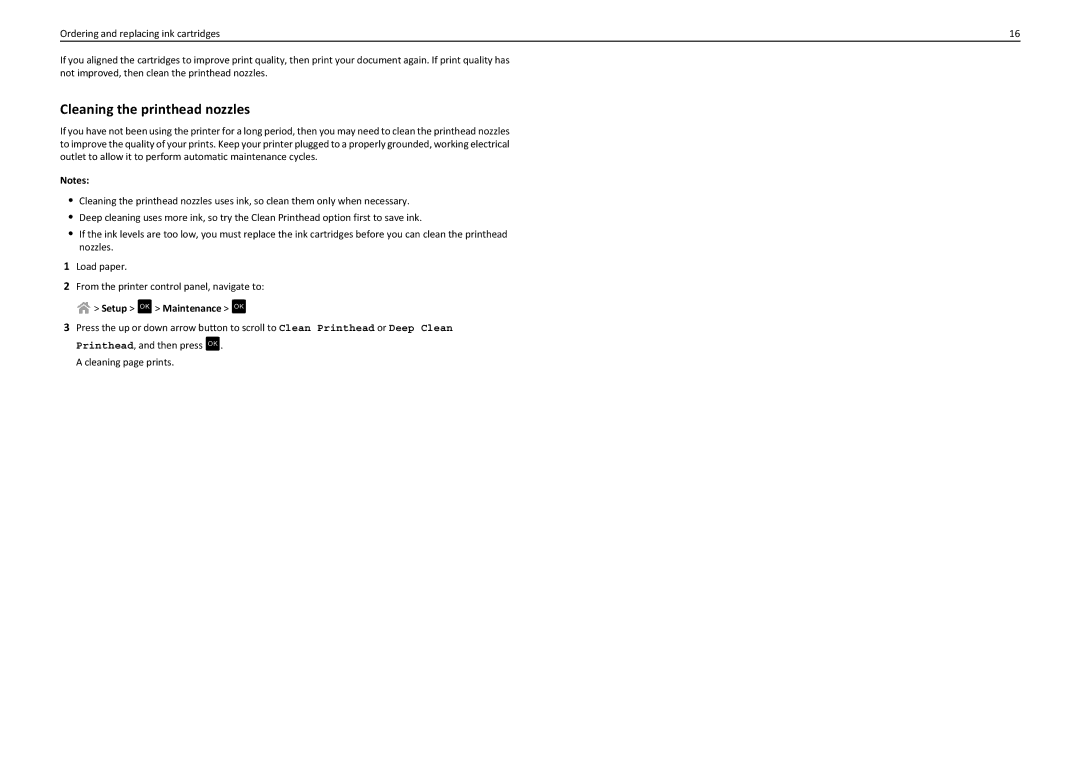 Lexmark S310 manual Cleaning the printhead nozzles 