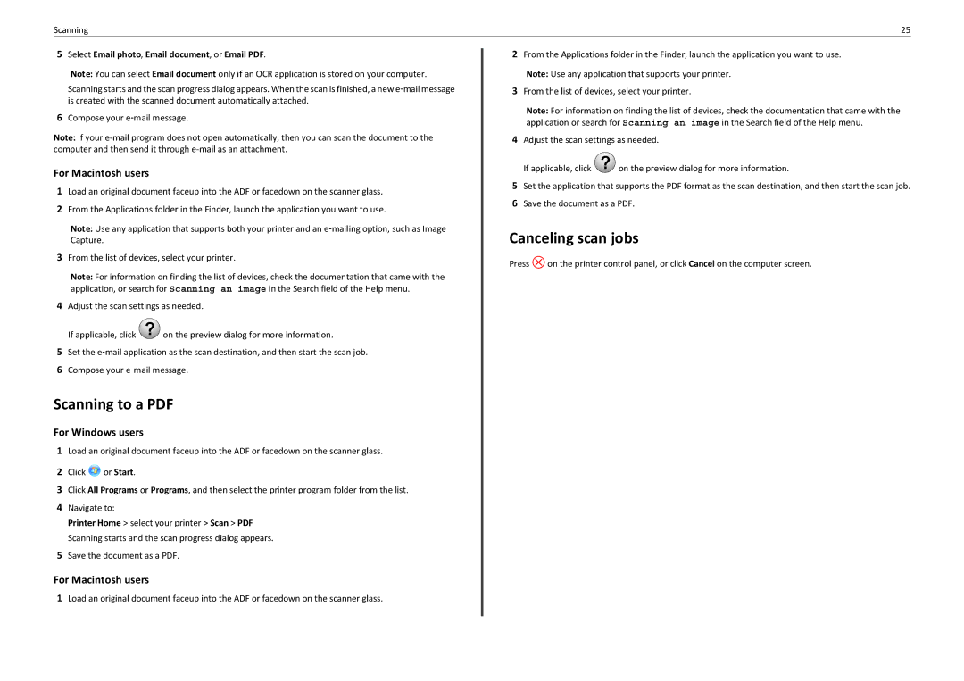 Lexmark S310 manual Canceling scan jobs 