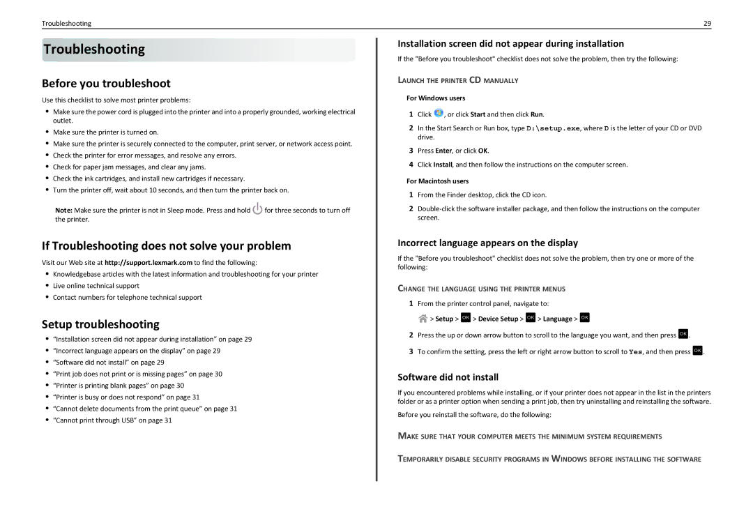 Lexmark S310 manual Before you troubleshoot, If Troubleshooting does not solve your problem, Setup troubleshooting 