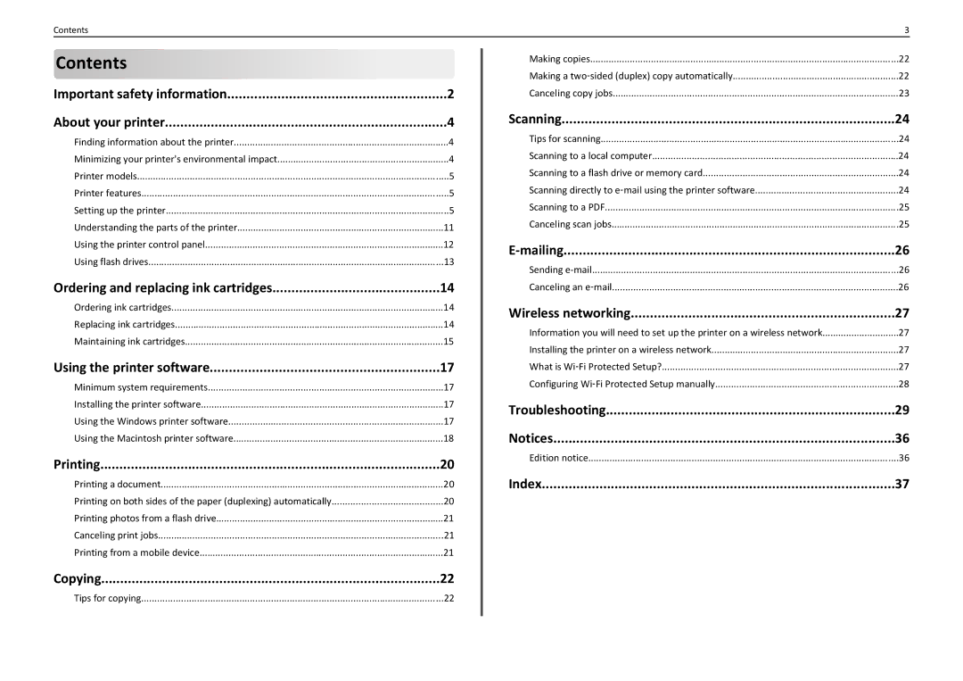 Lexmark S310 manual Contents 