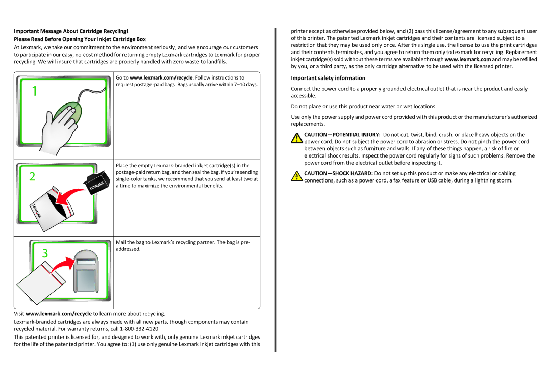 Lexmark S310 manual Important safety information 