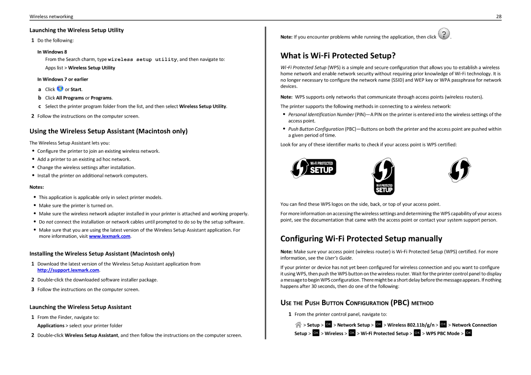 Lexmark S310 What is Wi‑Fi Protected Setup?, Configuring Wi‑Fi Protected Setup manually 