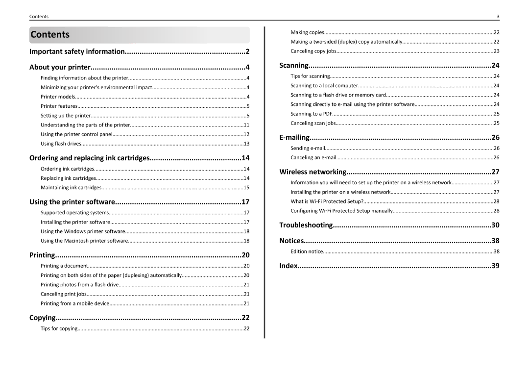 Lexmark S310 manual Contents 