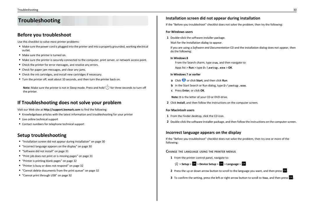 Lexmark S310 manual Before you troubleshoot, If Troubleshooting does not solve your problem, Setup troubleshooting 