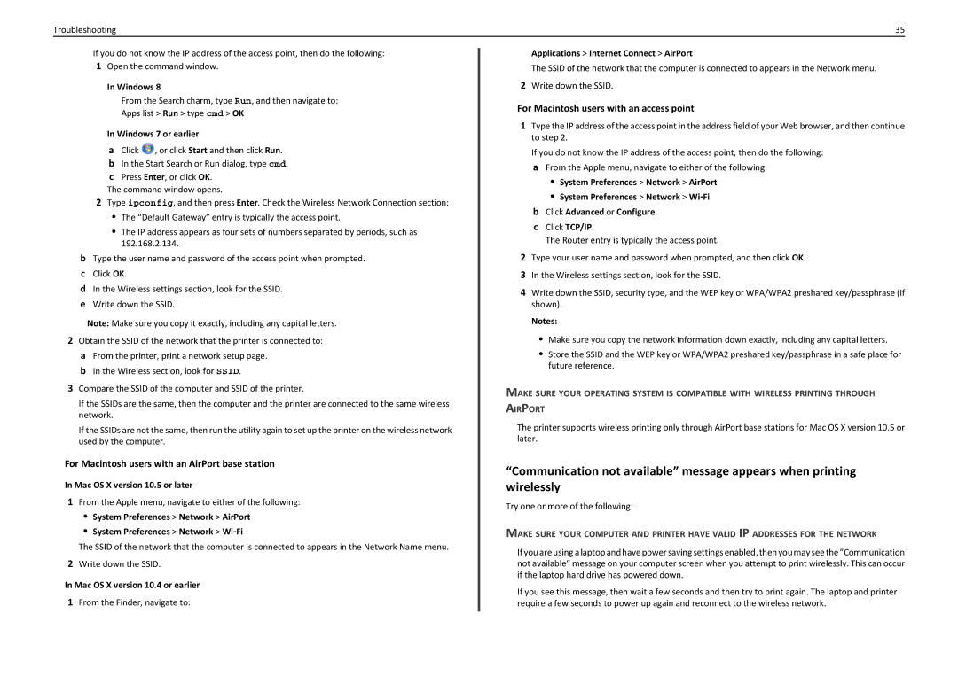 Lexmark S310 manual For Macintosh users with an AirPort base station, For Macintosh users with an access point 