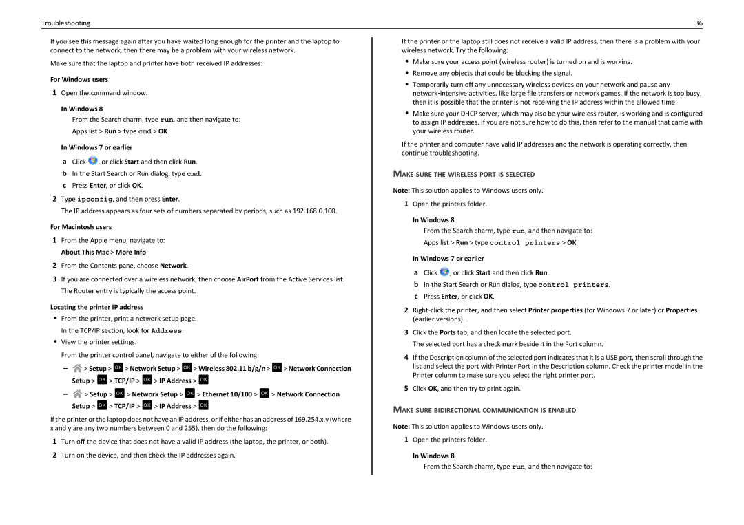 Lexmark S310 manual For Windows users, For Macintosh users, Locating the printer IP address 