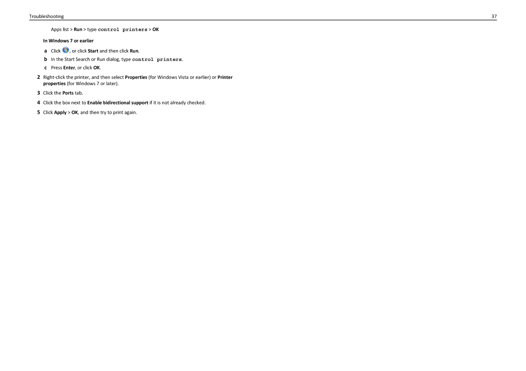 Lexmark S310 manual Troubleshooting Apps list Run type control printers OK 