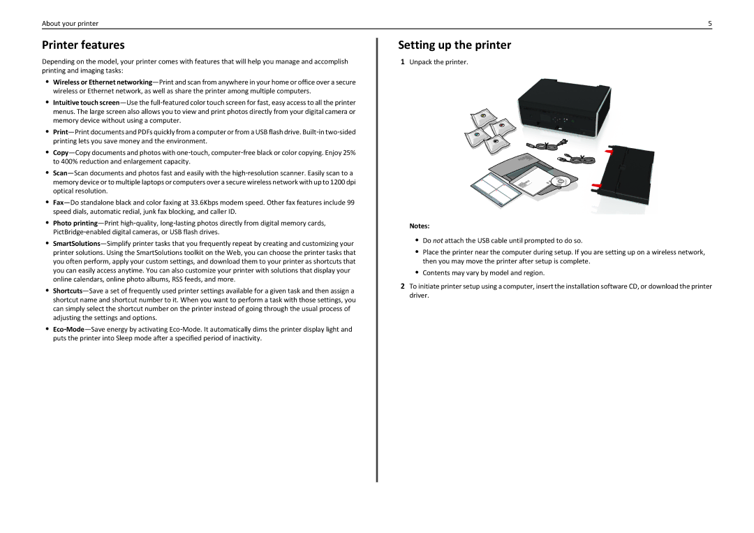 Lexmark S310 manual Printer features, Setting up the printer 