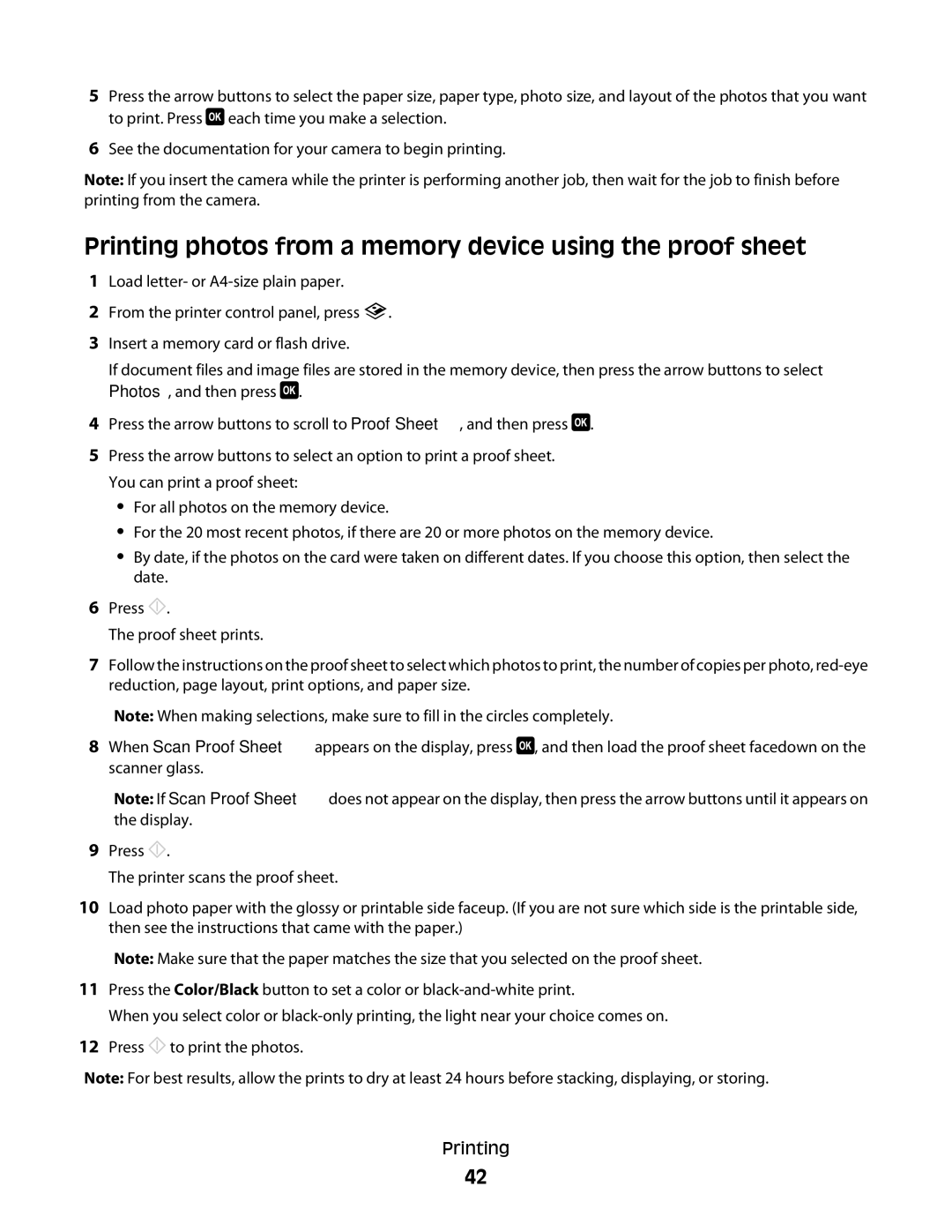 Lexmark S400 Series manual Printing photos from a memory device using the proof sheet 