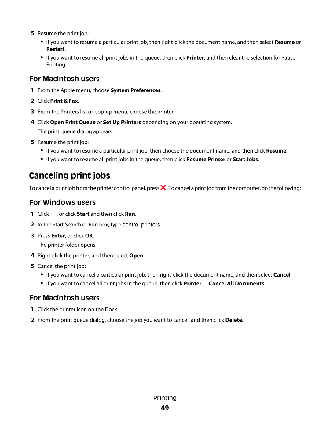 Lexmark S400 Series manual Canceling print jobs 