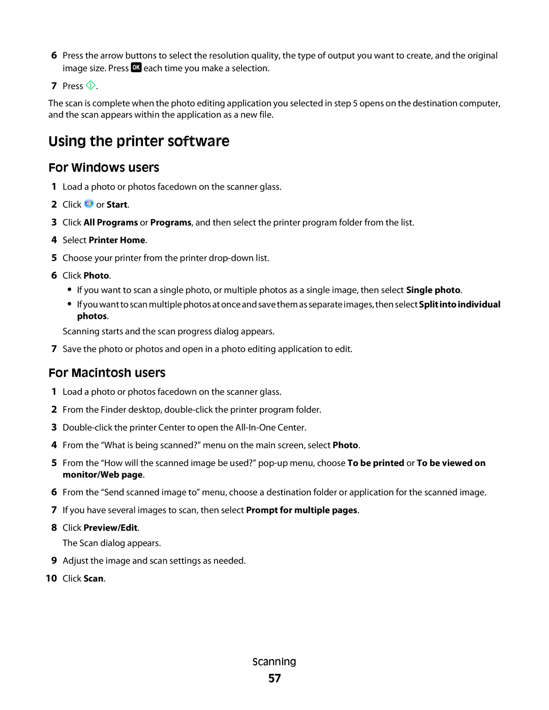 Lexmark S400 Series manual Using the printer software, Click Preview/Edit 